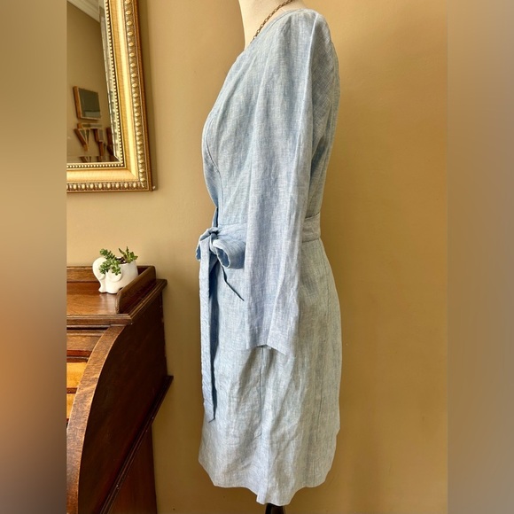 Boden Kelsey Tunic Dress Chambray Blue Linen 3/4 Sleeve Tie Belt Size 12 NWT - Picture 4 of 14